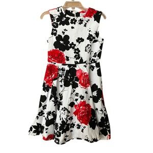KATE KASIN Girls Dress Size‎ 6-7 Floral Print Sleeveless Red Black Fit Flare